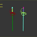 Pair of Ornate Swords With Golden Guard Black Grip And Polished Silver Blade