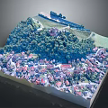 Detailed 3D Model of Village with Trees and Castle on Hilltop