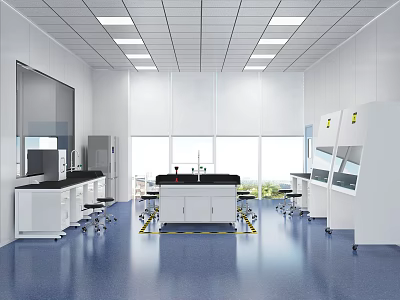 Modern Laboratory Interior With Workbenches Chairs And Windows 3d model