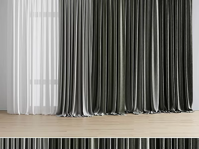 Elegant White and Dark Gray Curtains with Luxurious Drape and Wooden Floor Background 3d model