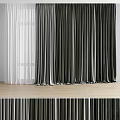 Elegant White and Dark Gray Curtains with Luxurious Drape and Wooden Floor Background