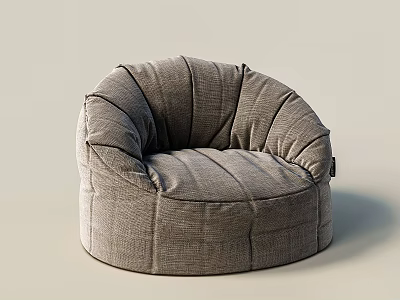 Round Gray Fabric Bean Bag Chair With Stitched Design For Comfortable Seating 3d model