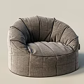 Round Gray Fabric Bean Bag Chair With Stitched Design For Comfortable Seating