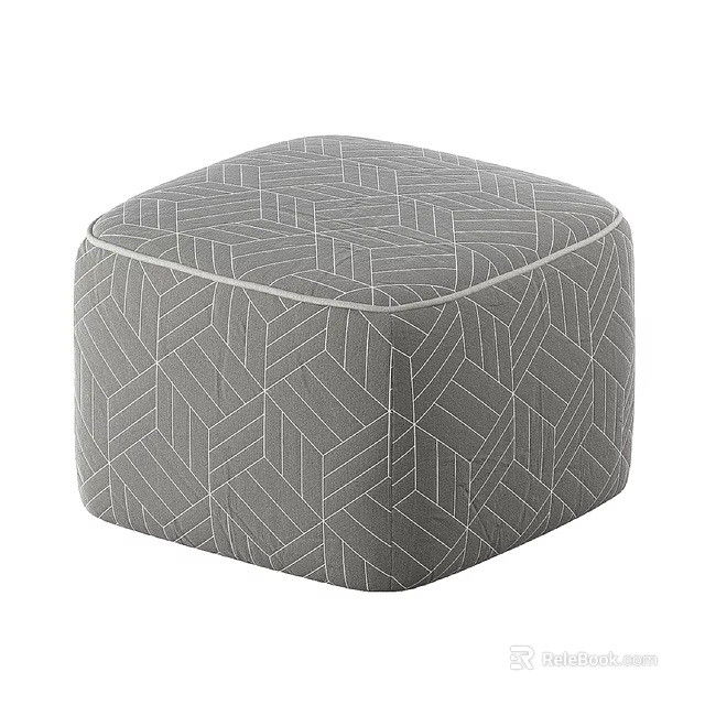 Gray Geometric Pattern Fabric Ottoman for Modern Living Room Seating 3d model 