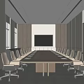 Modern Conference Room Interior With Long Table Large Screen And Comfortable Chairs 3d model