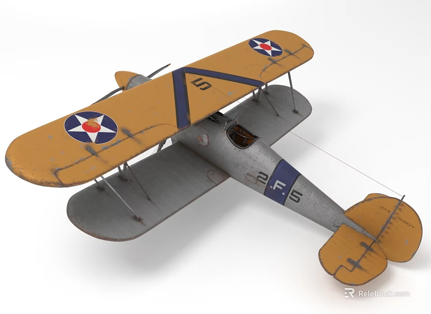 Biplane Fighter Aircraft With Yellow Wings Gray Fuselage Star Insignia 2 F 15 10 Numbers 3d model 