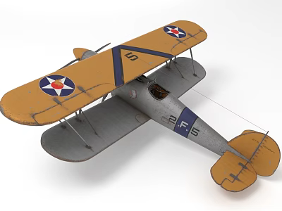 Biplane Fighter Aircraft With Yellow Wings Gray Fuselage Star Insignia 2 F 15 10 Numbers 3d model
