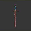 Ornate Medieval Sword With Black Gold Hilt Blue Gem Accents And Silver Blade