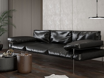 Multiplayer Italian Sofa Minimal Leather Black Sofa 3d model