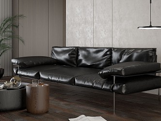 Multiplayer Italian Sofa Minimal Leather Black Sofa 3d model