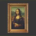 Classic Portrait Painting of Smiling Woman with Landscape Background in Golden Frame