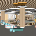 Modern School Interior With Indoor Playground Colorful Columns Bookshelves And Soft Seats