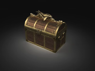 Vintage Wooden Chest With Ornate Golden Metal Accents And Carved Decorative Details 3d model