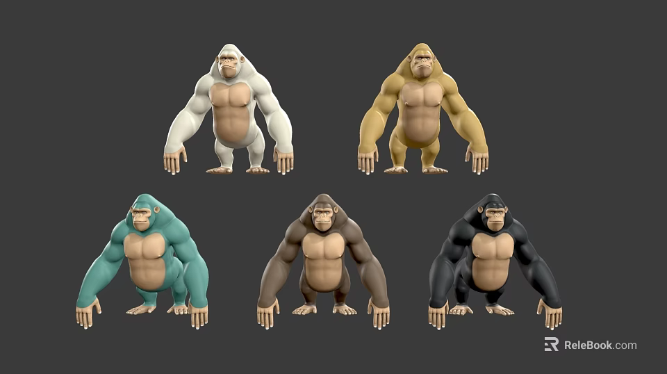 Different Colored 3D Gorilla Models Collection For Design Projects And Displays 3d model 