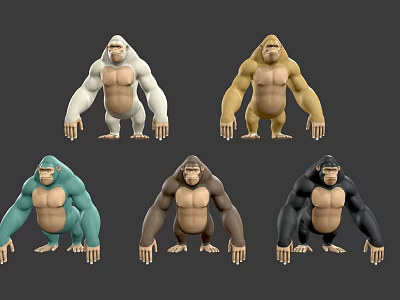 Different Colored 3D Gorilla Models Collection For Design Projects And Displays 3d model