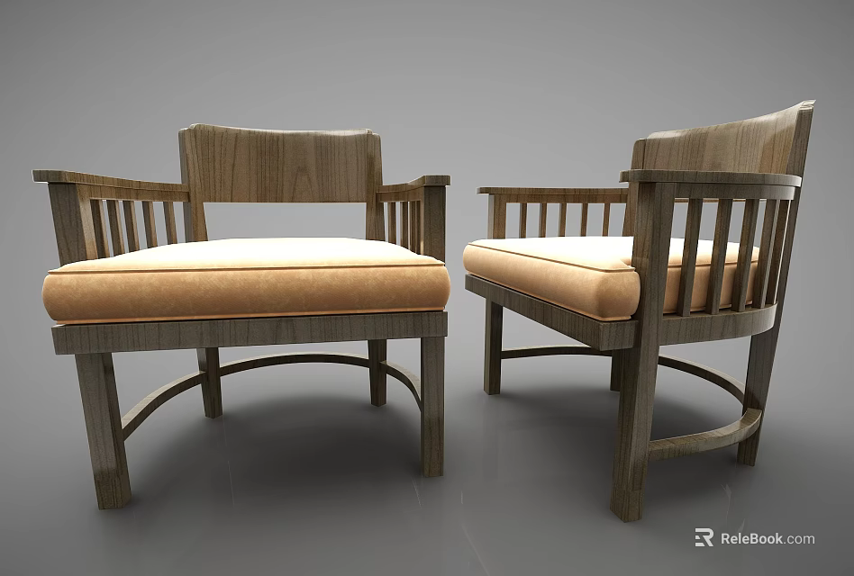 Modern Wooden Frame Single Sofa With Beige Cushion And Armrest Design 3d model 