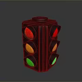 Black Traffic Light With Red Yellow Green Lights And Multiple Faces