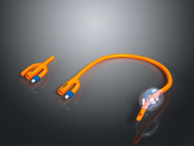 Orange Flexible Medical Tubing With Transparent Balloon Tip And Connectors 3d model