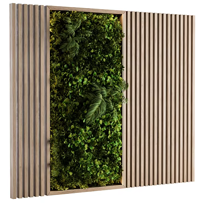 Lush Living Plant Wall With Wooden Slats For Modern Interior Design 3d model