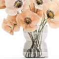 Decorative Ornament Set With Pink Poppy Flowers In Transparent Glass Vase