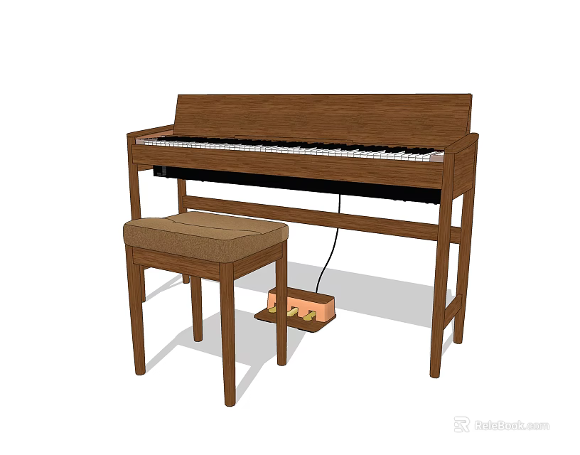 Wooden Electric Piano With Stool And Art Supplies Box For Home Use 3d model 