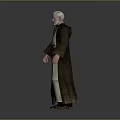 Game Movie Character White Hair Beard Brown Robe Beige Tunic Leather Belt Standing Pose
