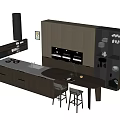 Modern Kitchen Interior Featuring Wooden Cabinets Island Counter And Glass Display Doors
