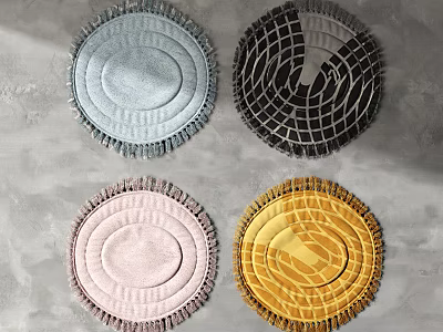 Round Rugs With Modern Fringe And Geometric Patterns In Light Blue Black Pink Yellow Tones 3d model