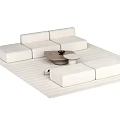 Modern White Modular Sofa with Round Coffee Table on Striped Rug 3d model