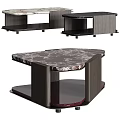 Modern Coffee Table With Marble Top And Dark Wood Frame Structure Design