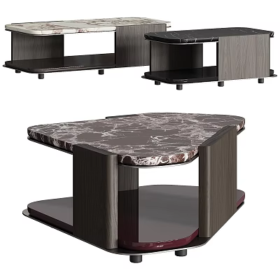 Modern Coffee Table With Marble Top And Dark Wood Frame Structure Design 3d model