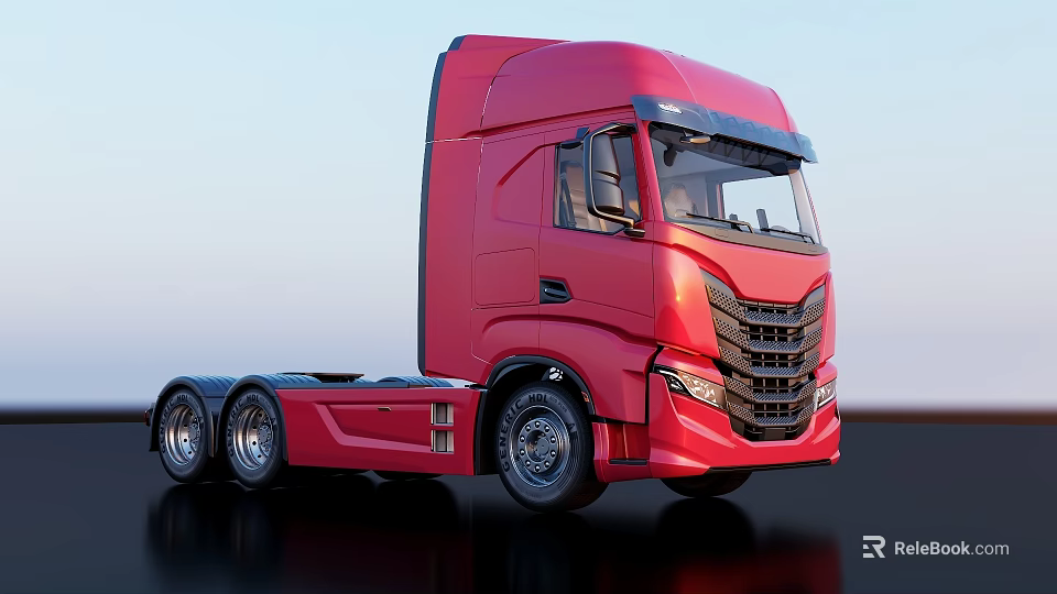 Red Semi Truck Exterior Featuring Modern Cab Design And Multiple Wheels 3d model 