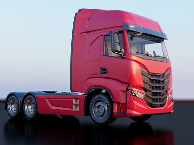 Red Semi Truck Exterior Featuring Modern Cab Design And Multiple Wheels 3d model