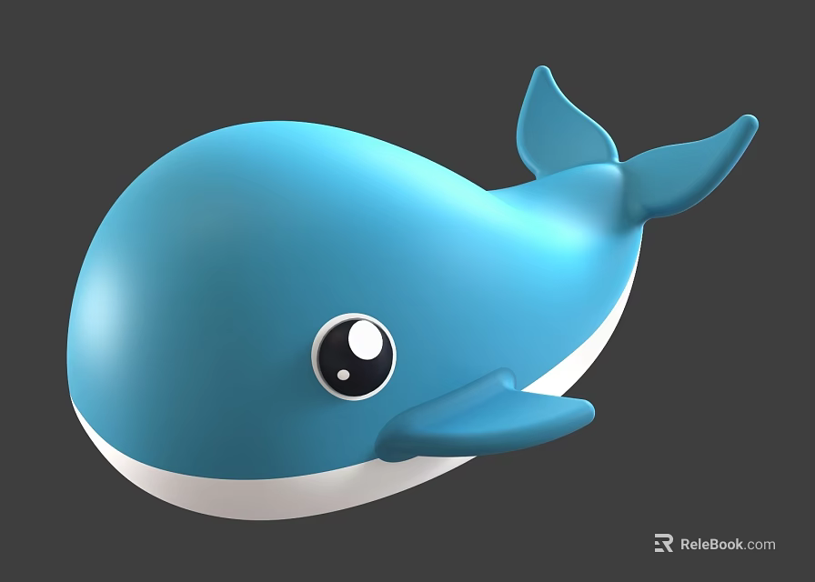 Cute Blue Cartoon Whale Aquatic Animal With Large Eyes And White Underbelly 3d model 