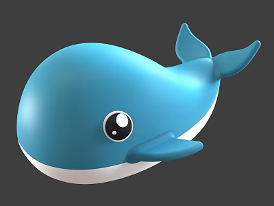 Cute Blue Cartoon Whale Aquatic Animal With Large Eyes And White Underbelly 3d model