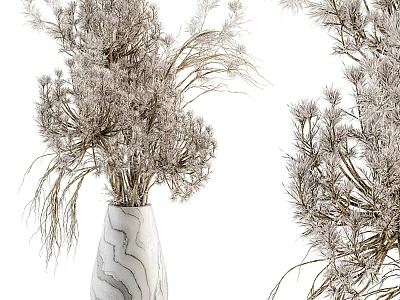 White Gray Marbled Vase With Dried Natural Plants For Minimalist Interior Decor 3d model