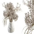 White Gray Marbled Vase With Dried Natural Plants For Minimalist Interior Decor