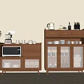 Modern Wooden Kitchen Sideboard With Storage Drawers Glass Doors And Tea Sets