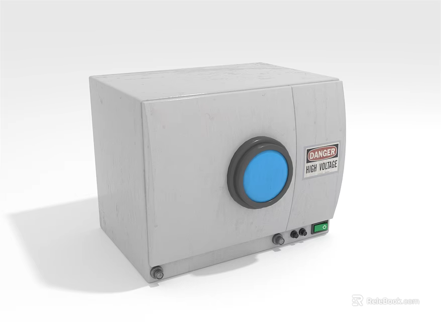Gray Industrial Device With Blue Circular Component And UV Radiation Warning Label 3d model