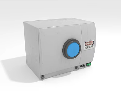 Gray Industrial Device With Blue Circular Component And UV Radiation Warning Label 3d model