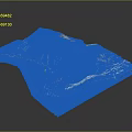 3D Coastal Terrain Model With Mountain Blue Water Sandy Beach And Buildings