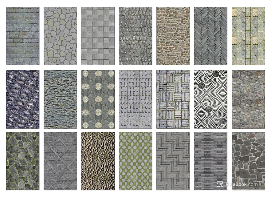Garden Decorative Paving With Various Textured Patterns And Ornamental Stone Designs 3d model 