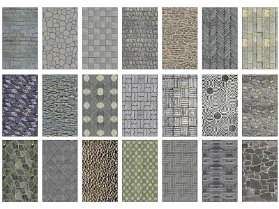 Garden Decorative Paving With Various Textured Patterns And Ornamental Stone Designs 3d model