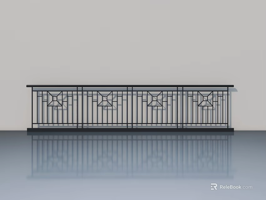 Black Iron Swing Door With Geometric Patterns And Reflective Surface 3d model 