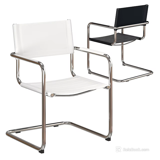 Modern White And Black Dining Chairs With Sleek Metal Frame Design 3d model 