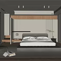 Modern Minimalist Bedroom Interior With Large Bed Wooden Accents And Recessed Lighting
