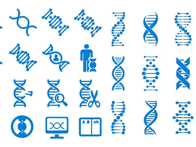 Scientific DNA Genetic Icons Collection With Double Helix Symbols And Research Elements 3d model