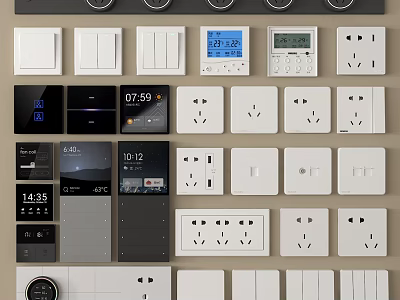 Various Modern Switch Panels With Sockets Smart Displays And Multiple Color Options 3d model