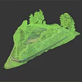 Cartoon Scene With Castle Ruins Green Trees Water Area And Lush Grass