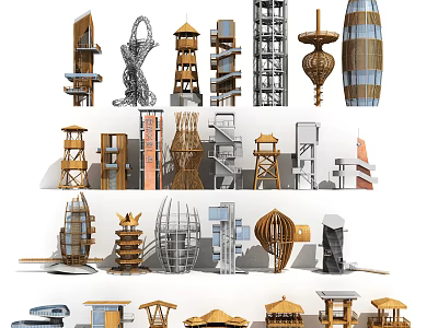 Diverse Tower Architectural Designs With Modern Traditional Metal Wooden Spiral And Layered Structures 3d model